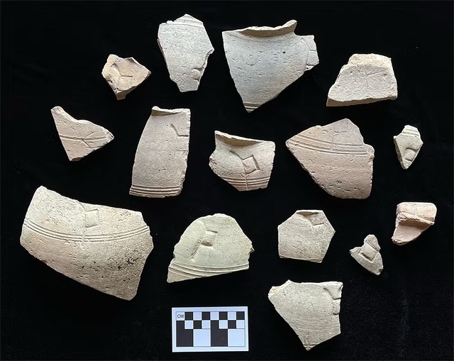 Shards of storage jars, each marked with a distinctive symbol, were uncovered in the lower-town palace, shedding light on ancient inventory practices. (Photo courtesy of Tiffany Earley-Spadoni)