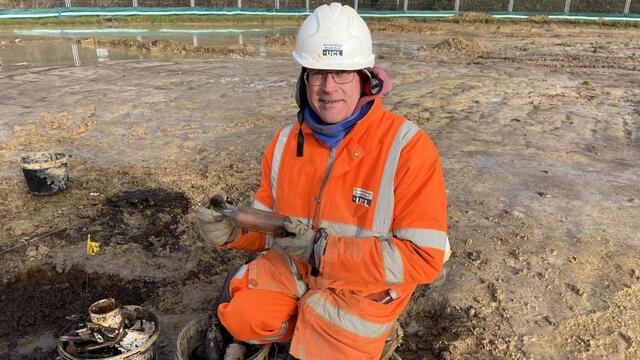 Simon Stevens, project officer at Archaeology South-East, revealed that bottles were among the intriguing discoveries at the site. [George Carden/BBC]