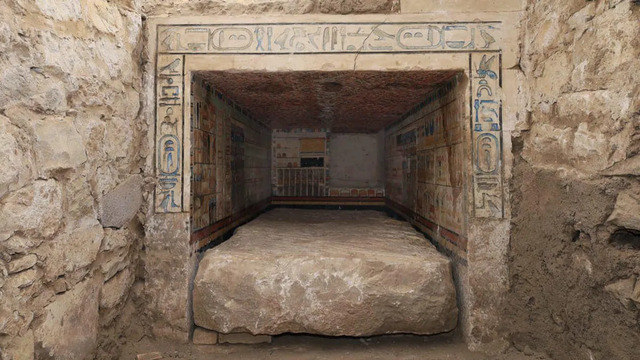 The entrance to the 4,100-year-old tomb of Tetinebefou, showcasing intricate hieroglyphics and vibrant colors remarkably preserved for millennia. (Courtesy: Egyptian Ministry of Tourism and Antiquities)