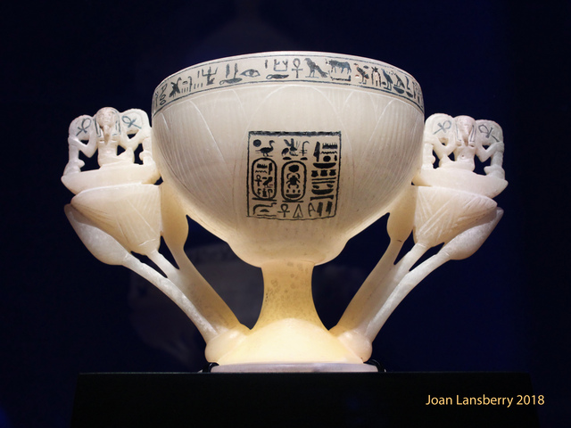 Tutankhamun’s iconic Wishing Cup, crafted as an open lotus with two delicate buds, symbolizing eternal life and prosperity.