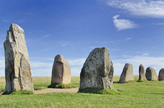 This ancient megalithic structure in Sweden, shaped like a ship, shares a geometric resemblance to Stonehenge and may have functioned as an astronomical calendar, according to one scientist. (Image credit: Steffen Hoejager | Shutterstock)