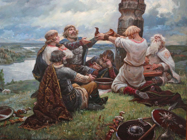 Trizna, an ancient Slavic funeral feast, was held to honor distinguished individuals prior to their cremation. This ritual offers a fascinating glimpse into early Slavic traditions. (Artist: Andrey Shishkin, Credit: Wikimedia Commons)