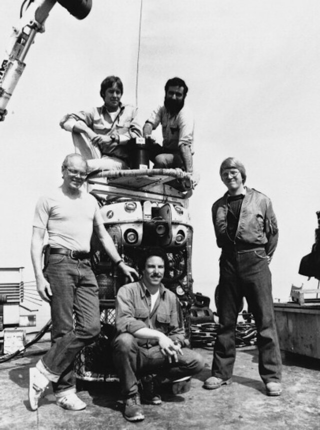 The 1982 expedition team led by Emory Kristof, who documented the shipwrecks extensively before invasive species obscured key details.