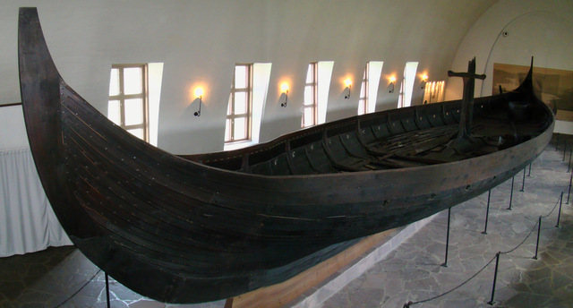 The fully restored Gokstad Ship on display at the Viking Ship Museum in Oslo, a testament to the craftsmanship of Viking maritime engineering.