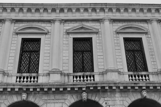 The grand façade of the New Prisons along Venice’s Riva degli Schiavoni, dating back to the 17th century.