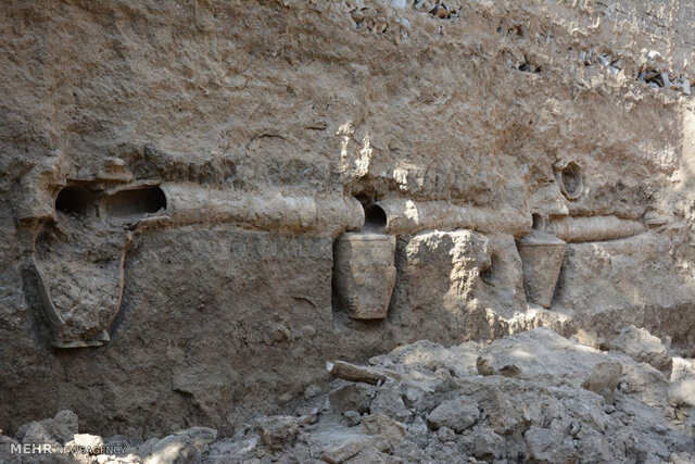 The intricate layout of the Borujerd aqueduct system with visible pipes and purification vessels, emphasizing its historical significance. (Credit: Mehr News Agency)