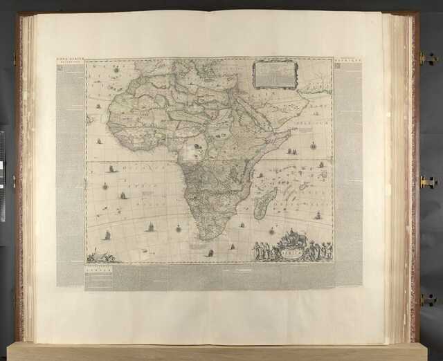 The map of Africa from the Klencke Atlas, highlighting its intricate engraving work and the artistic representation of maritime routes and coastal features.