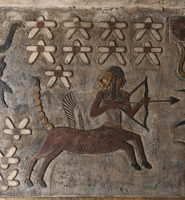 The restored representation of the Sagittarius zodiac sign reveals its original splendor. (Ahmed Armin, Egyptian Ministry of Tourism and Antiquities)