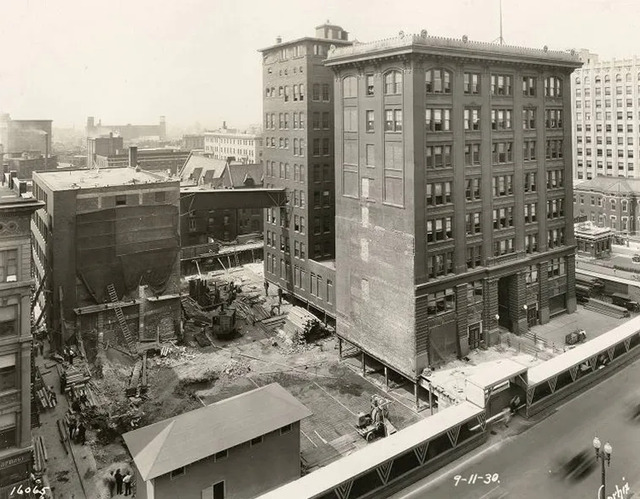 The rotation of the Indiana Bell Building remains one of the most intricate engineering projects of its time