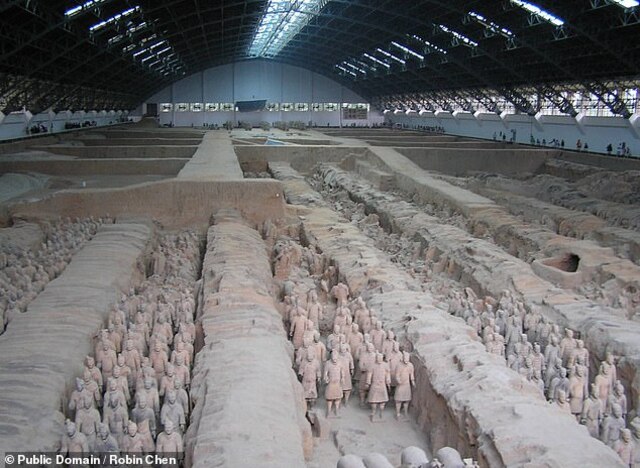 The vast necropolis surrounding the unopened tomb is home to more than 8,200 earthenware sculptures, first discovered by local farmers in 1974.