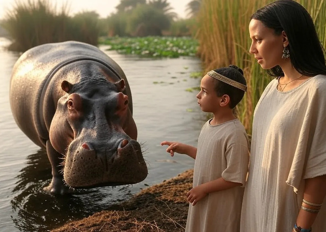 To the Ancient Egyptians, a mother hippopotamus embodied noble courage, particularly in defending her calves.