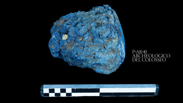 While excavating near the Colosseum, archaeologists uncovered a rare, 2,000-year-old fragment of Egyptian blue pigment. (Photo courtesy of Simona Murrone and the Colosseum Archaeological Park)