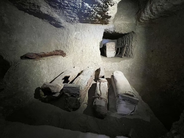 Wooden coffins inside the tomb of Jehuti-Mes, revealed during excavations near the Queen Hatshepsut Valley Temple, provide a glimpse into the 17th dynasty. (REUTERS/Sayed Sheashaa)